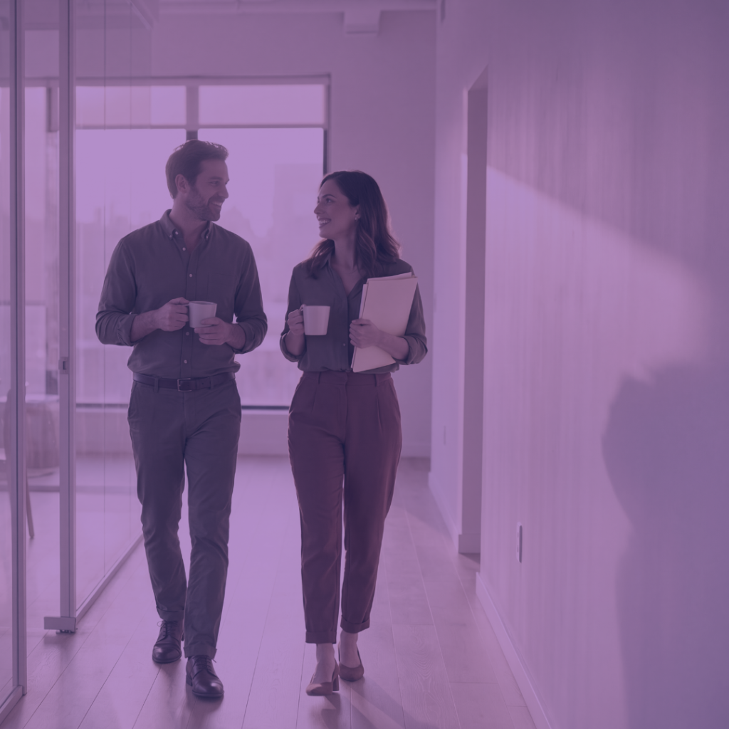 male and female coworker talking