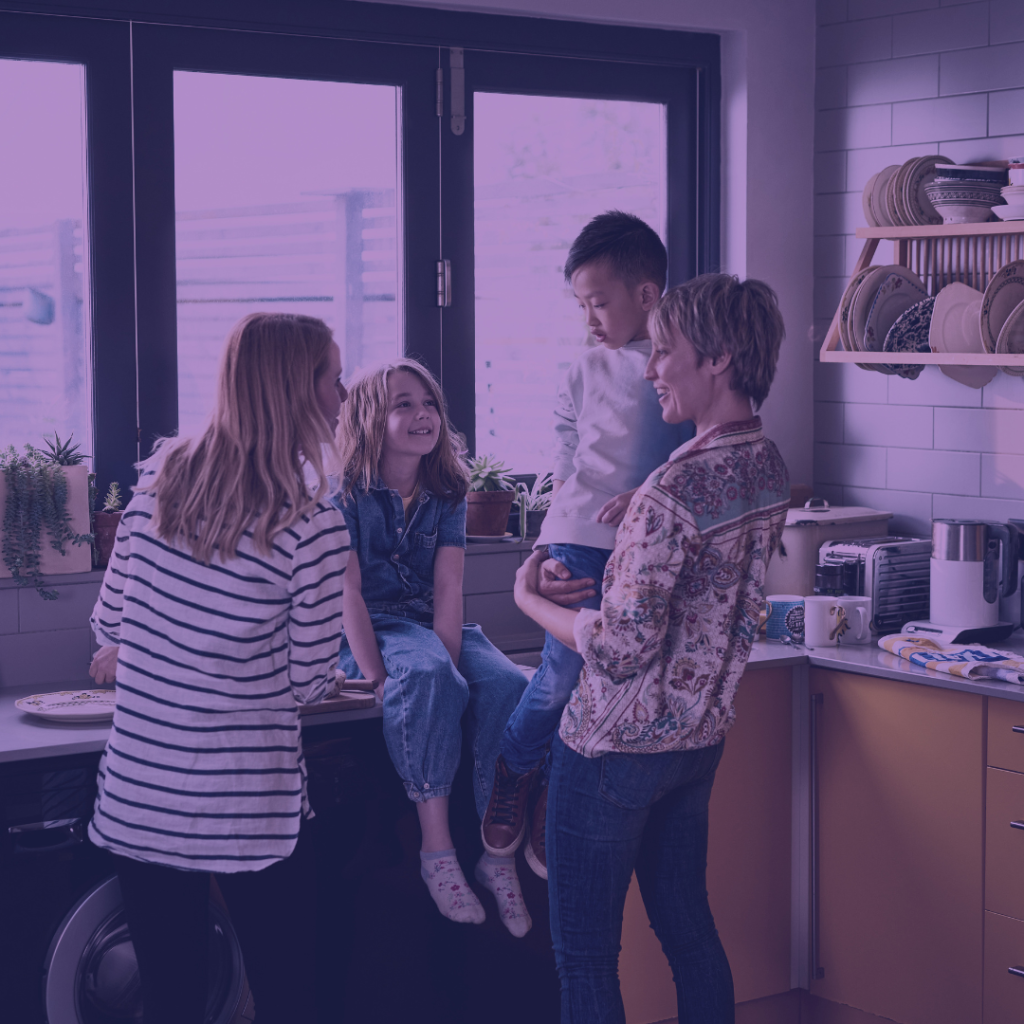 family in a kitchen